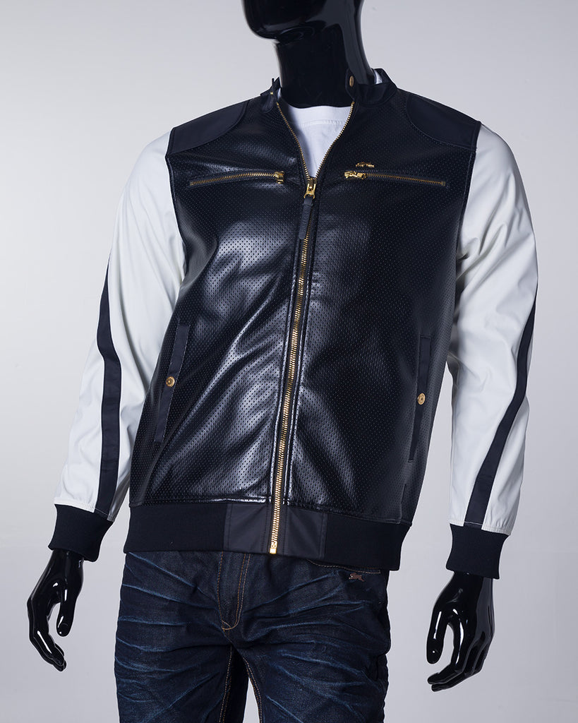 Jonas | Men's Full Zip Faux Leather Perforated Jacket