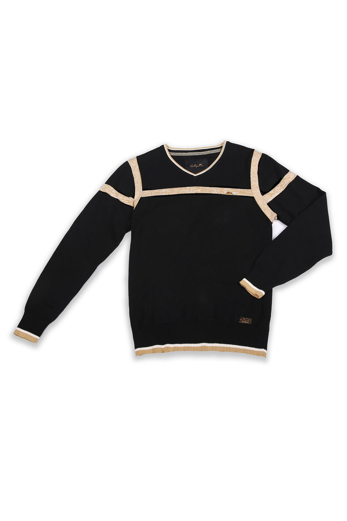 Reynolds | Long Sleeve Vee With Contrast Stripes Sweater