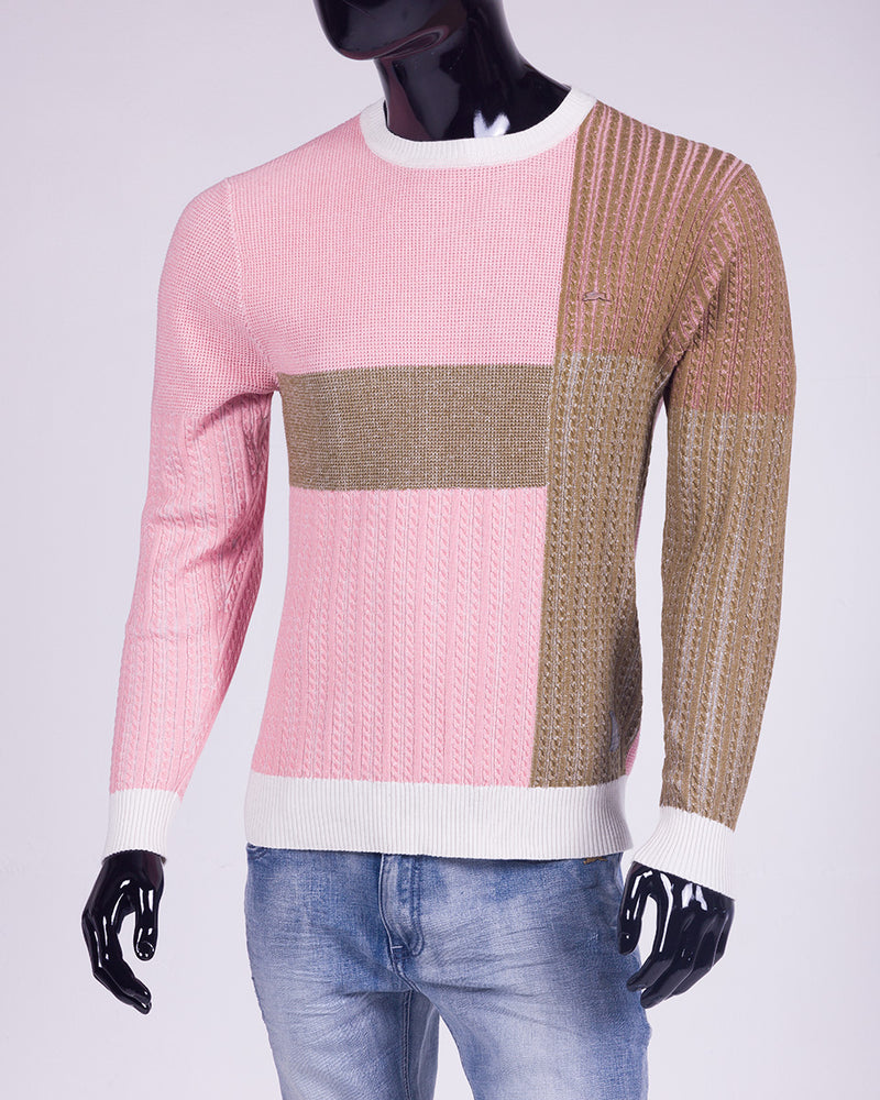 Alfred | Men's  Cable Knit Color Block Crew Sweater